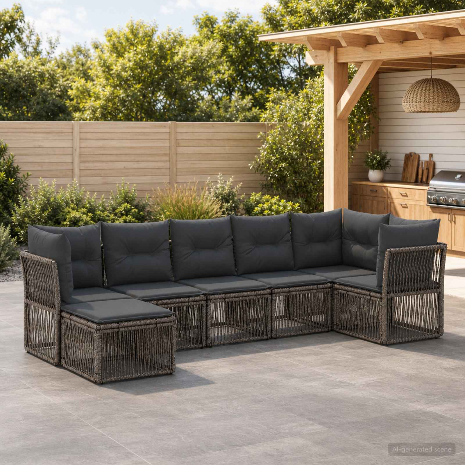 Gartensofa-set 7 pcs Grau Poly-Rattan
