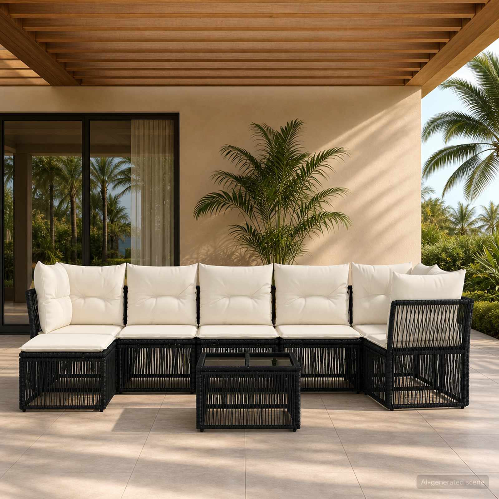 Gartensofa-set 8 pcs Schwarz Poly-Rattan