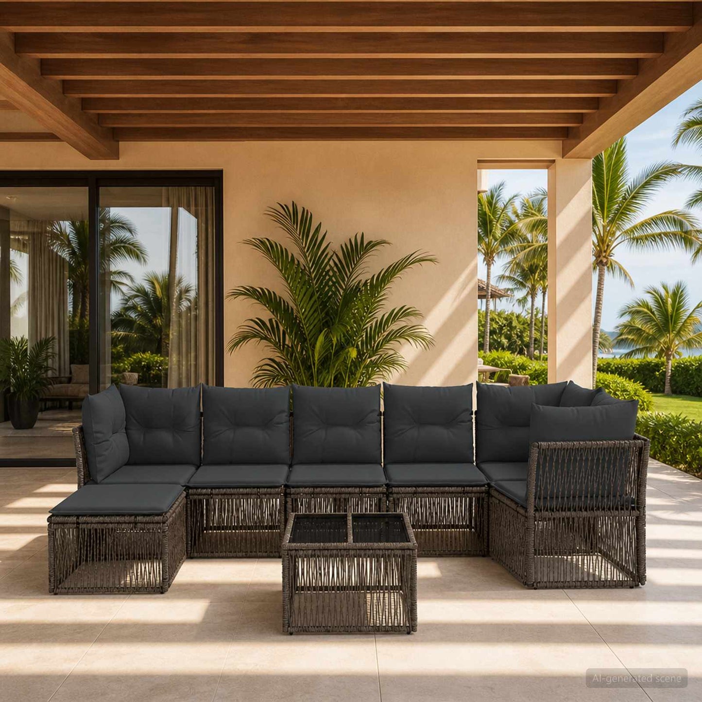 Gartensofa-set 8 stk. Grau Poly-Rattan