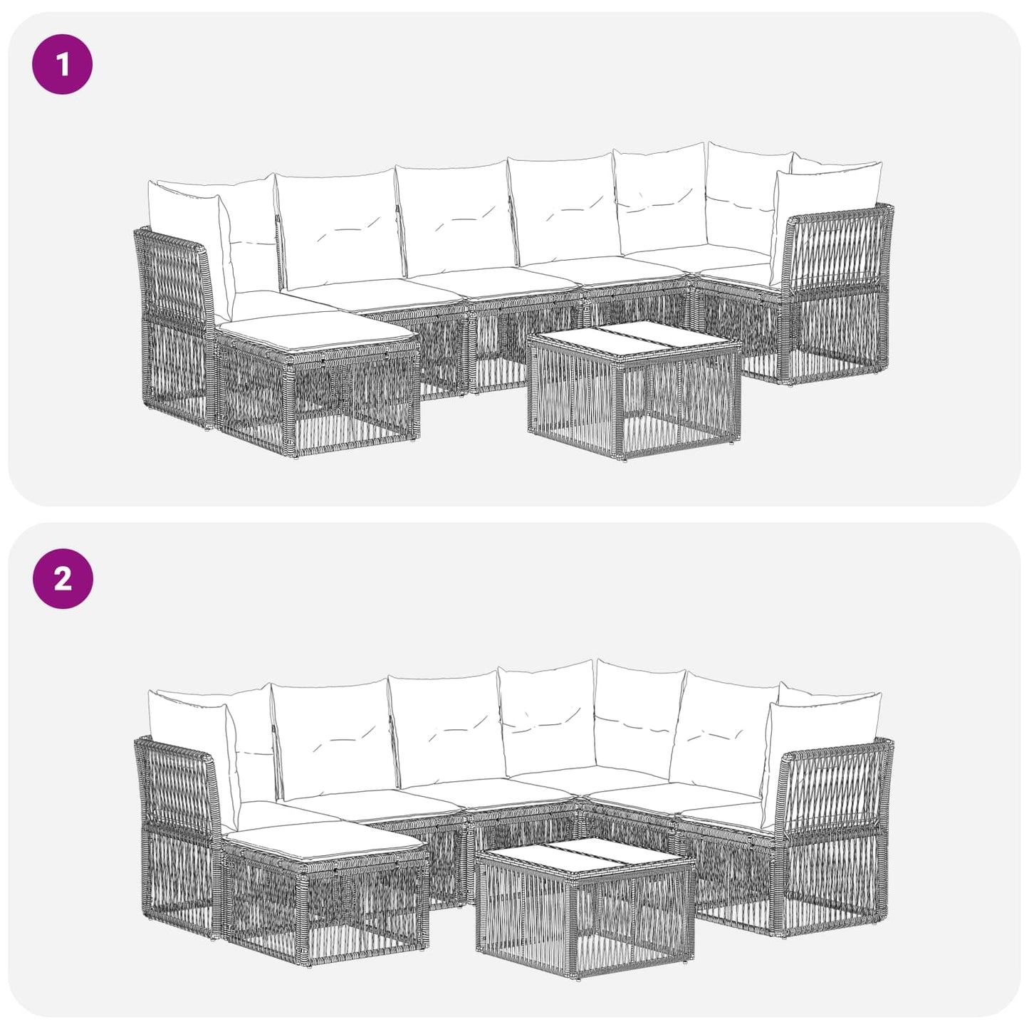 Gartensofa-set 8 stk. Grau Poly-Rattan