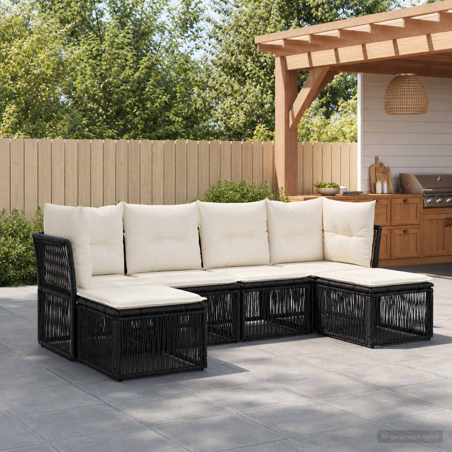 Gartensofa-set 6 pcs Schwarz Poly-Rattan