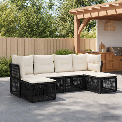 Gartensofa-set 6 stk. Schwarz Poly-Rattan