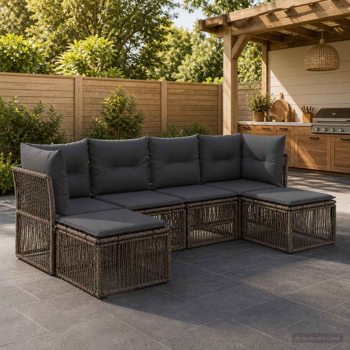 Gartensofa-set 6 stk. Grau Poly-Rattan