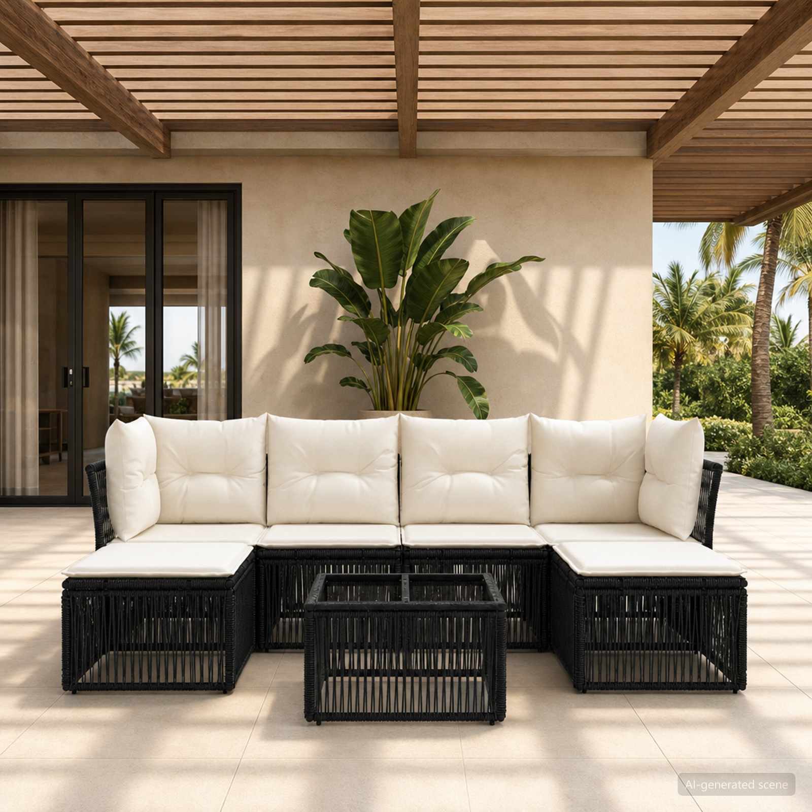 Gartensofa-set 7 stk. Schwarz Poly-Rattan
