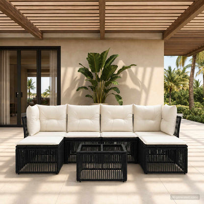 Gartensofa-set 7 stk. Schwarz Poly-Rattan