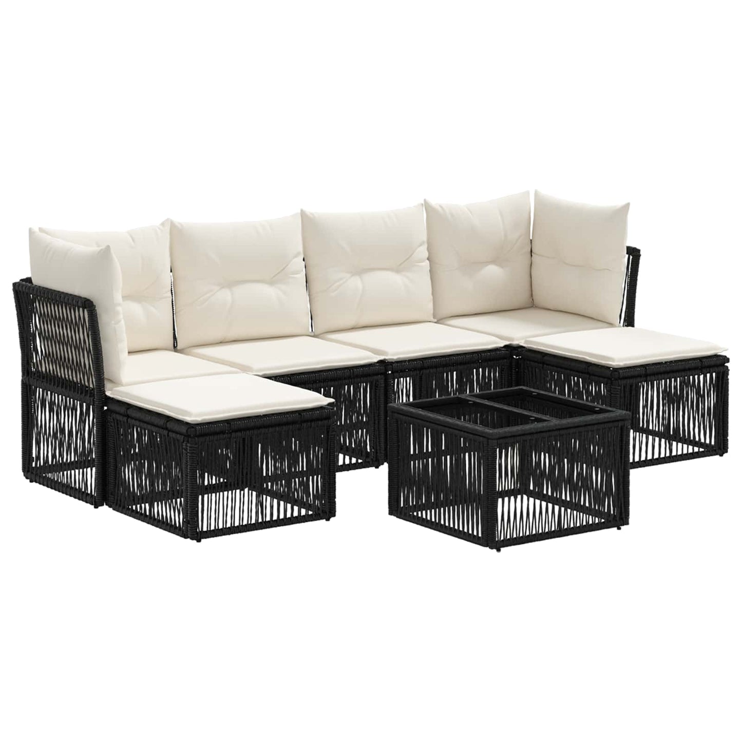 Gartensofa-set 7 stk. Schwarz Poly-Rattan