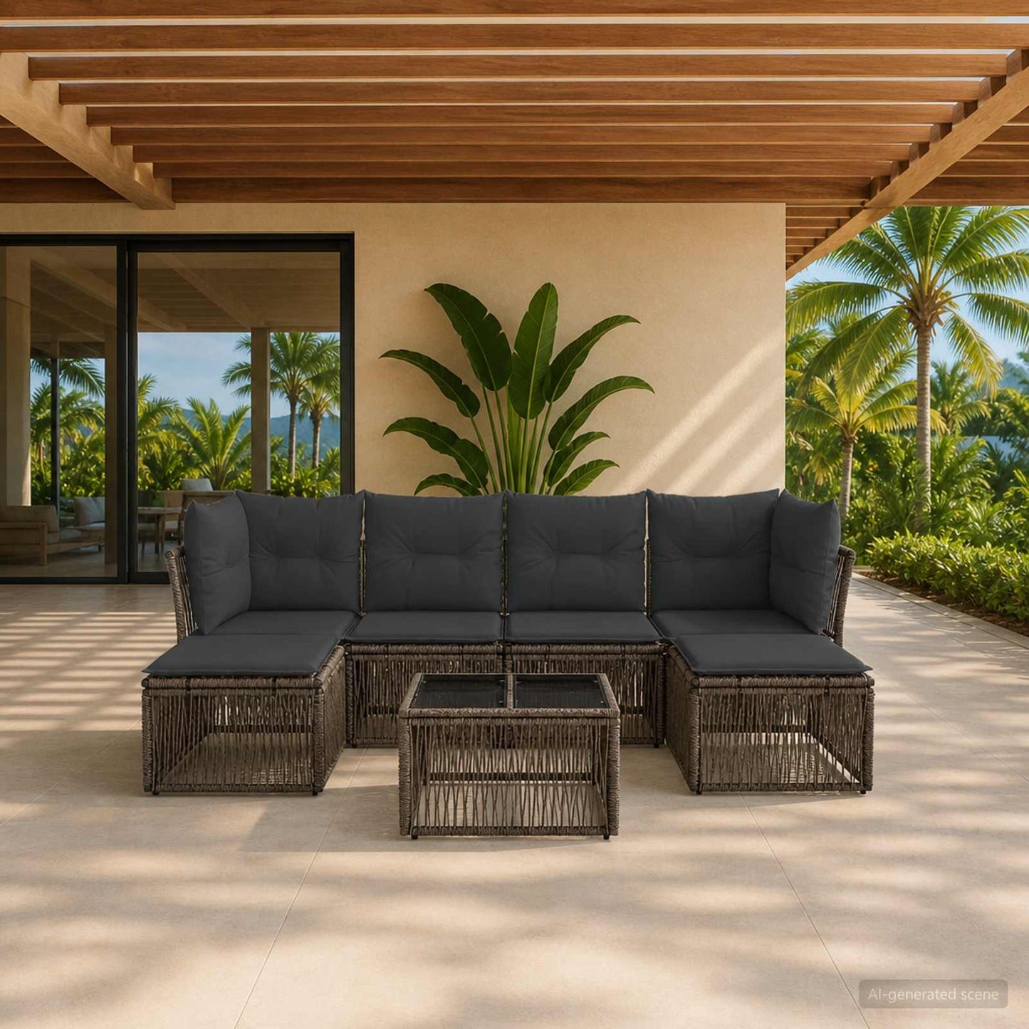 Gartensofa-set 7 stk. Grau Poly-Rattan