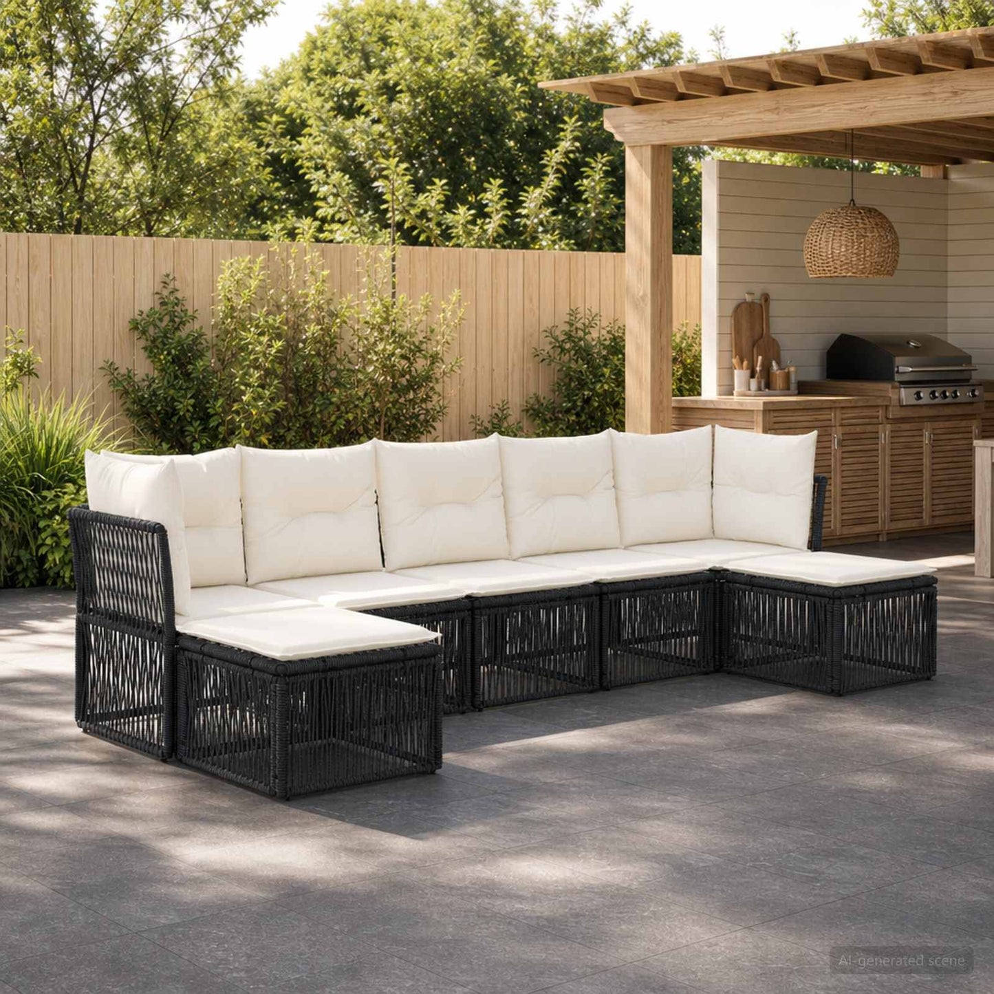 Gartensofa-set 7 stk. Schwarz Poly-Rattan