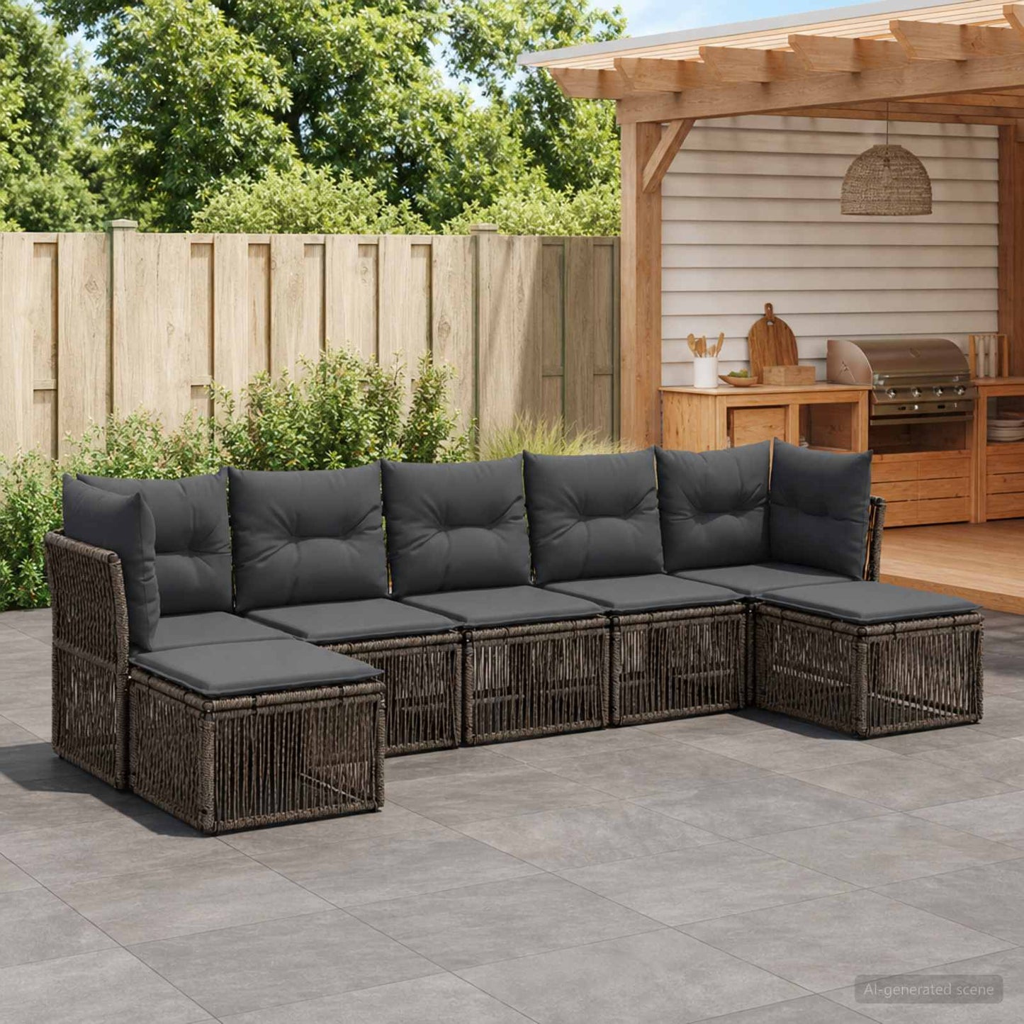 Gartensofa-set 7 stk. Grau Poly-Rattan