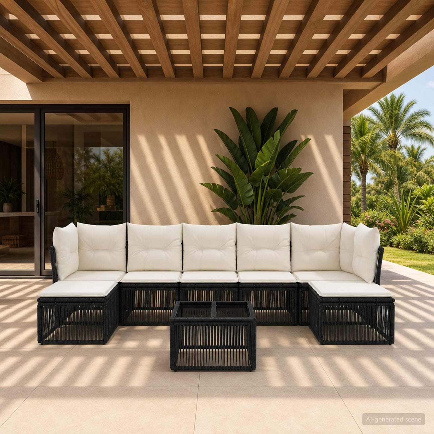 Gartensofa-set 8 stk. Schwarz Poly-Rattan