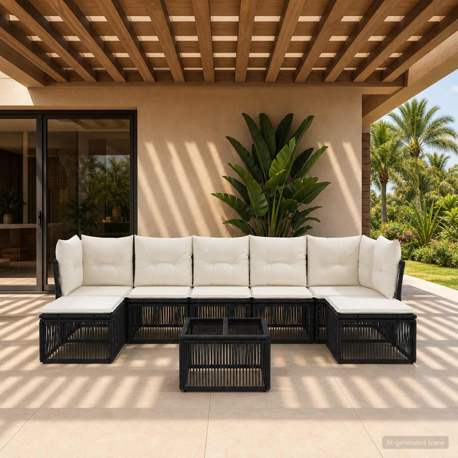 Gartensofa-set 8 stk. Schwarz Poly-Rattan