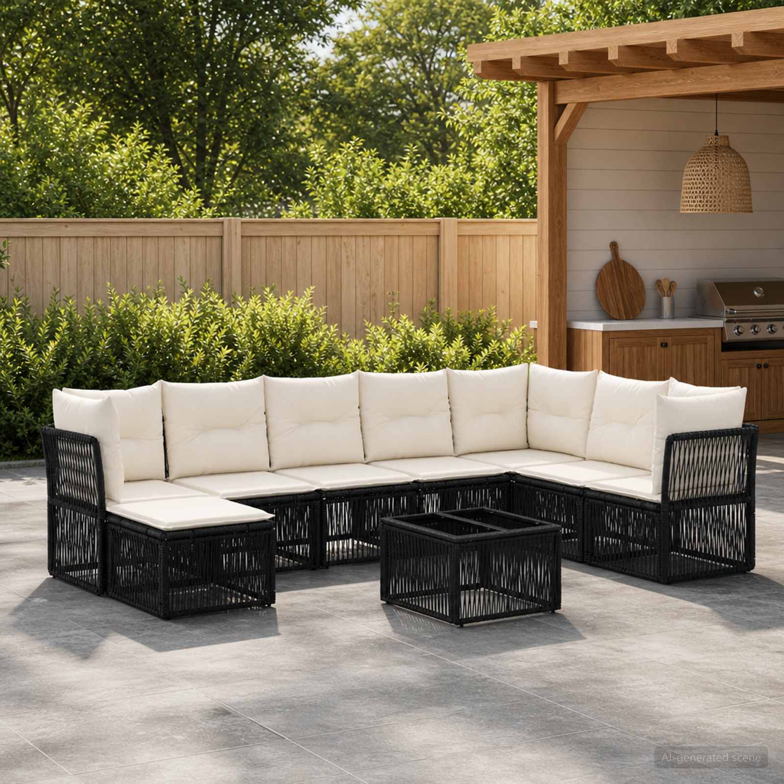 Gartensofa-set 9 pcs Schwarz Poly-Rattan