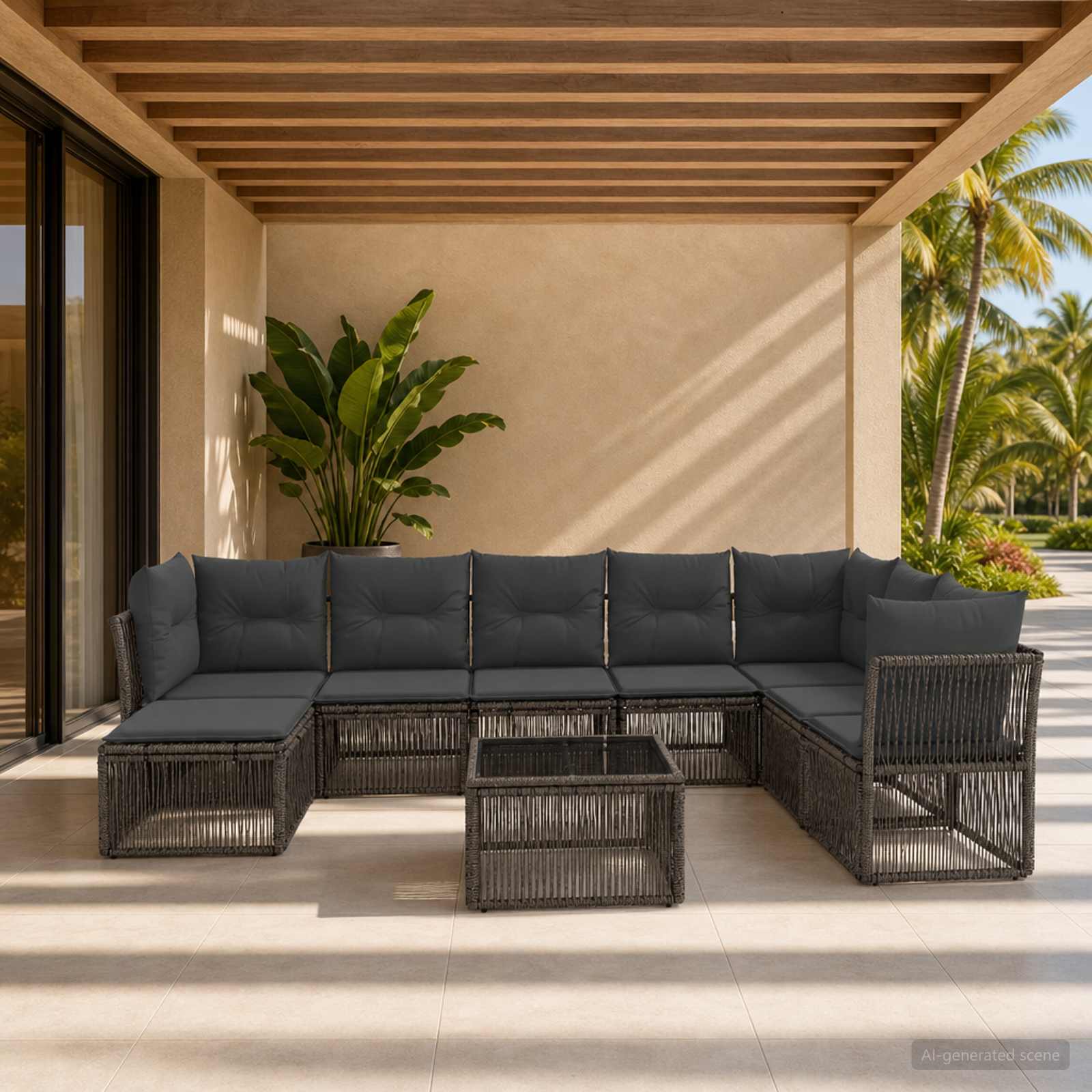 Gartensofa-set 9 stk. Grau Poly-Rattan