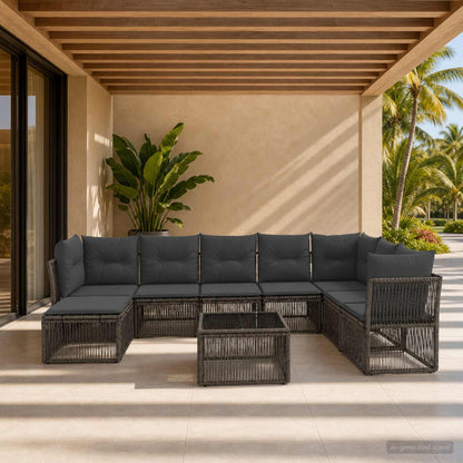 Gartensofa-set 9 stk. Grau Poly-Rattan