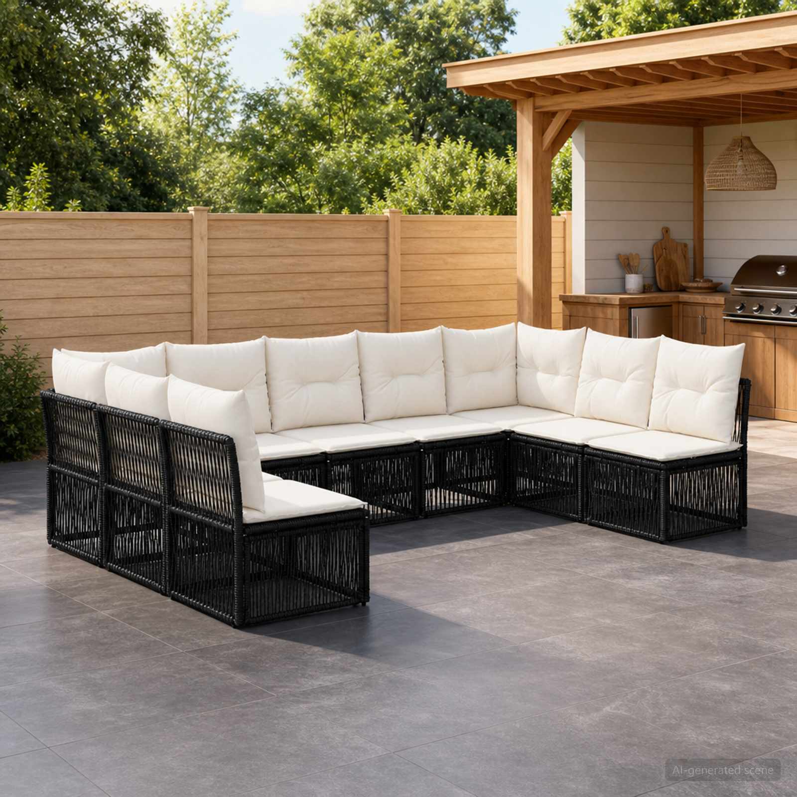 Gartensofa-set 9 stk. Schwarz Poly-Rattan