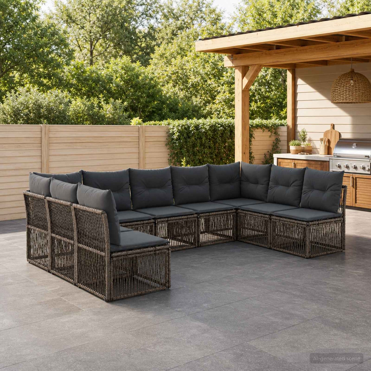 Gartensofa-set 9 pcs Grau Poly-Rattan