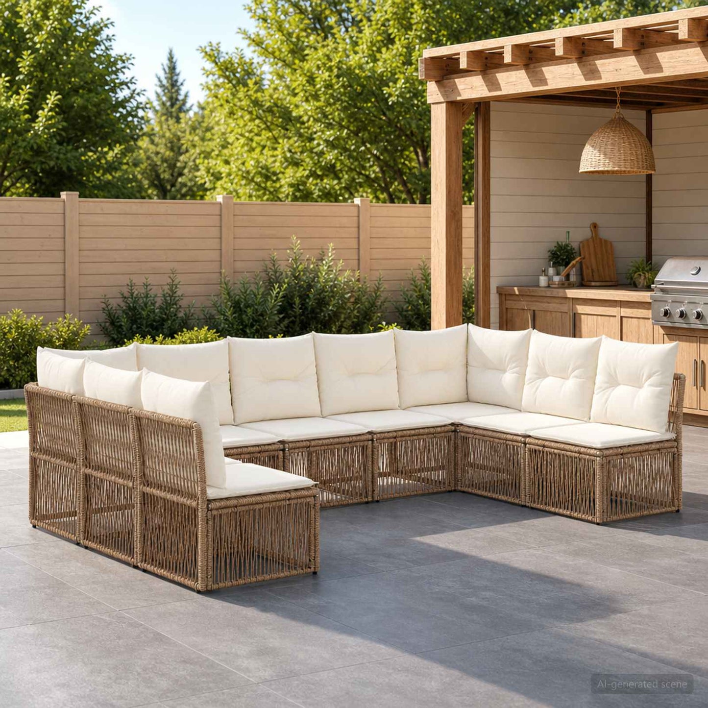Gartensofa-set 9 pcs Beige Poly-Rattan