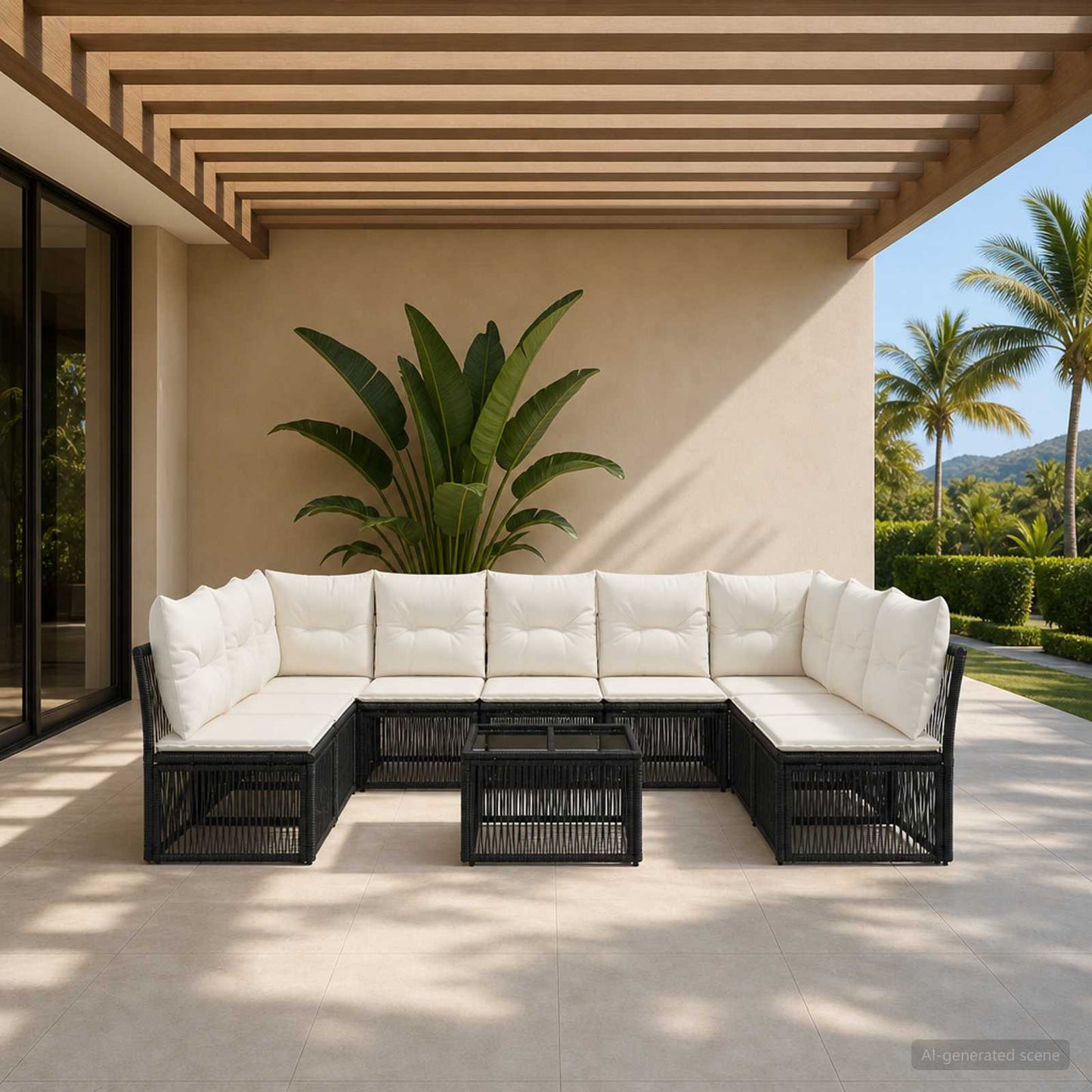 Gartensofa-set 10 stk. Schwarz Poly-Rattan