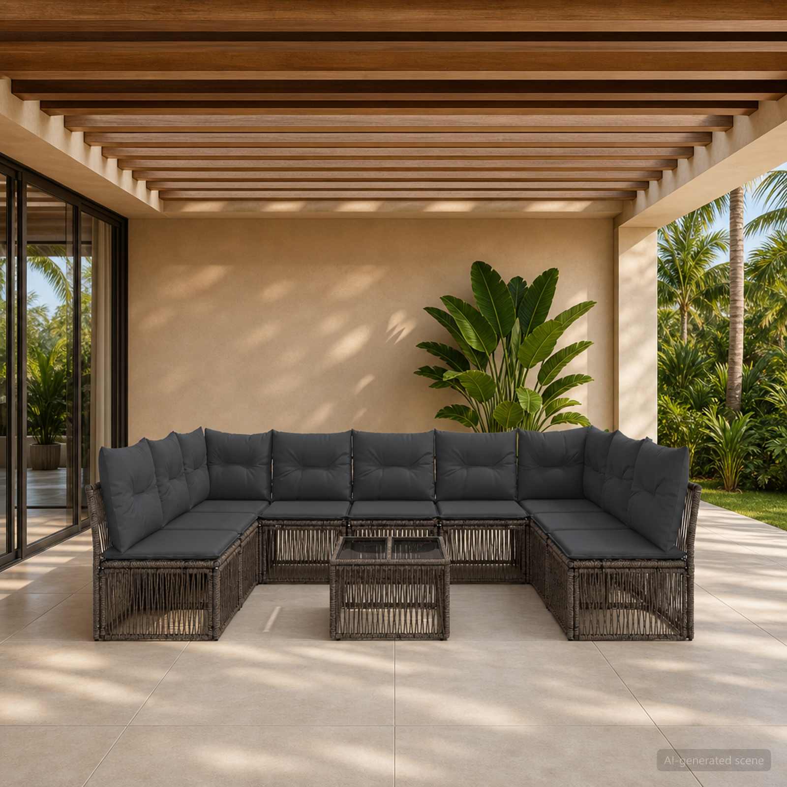 Gartensofa-set 10 stk. Grau Poly-Rattan