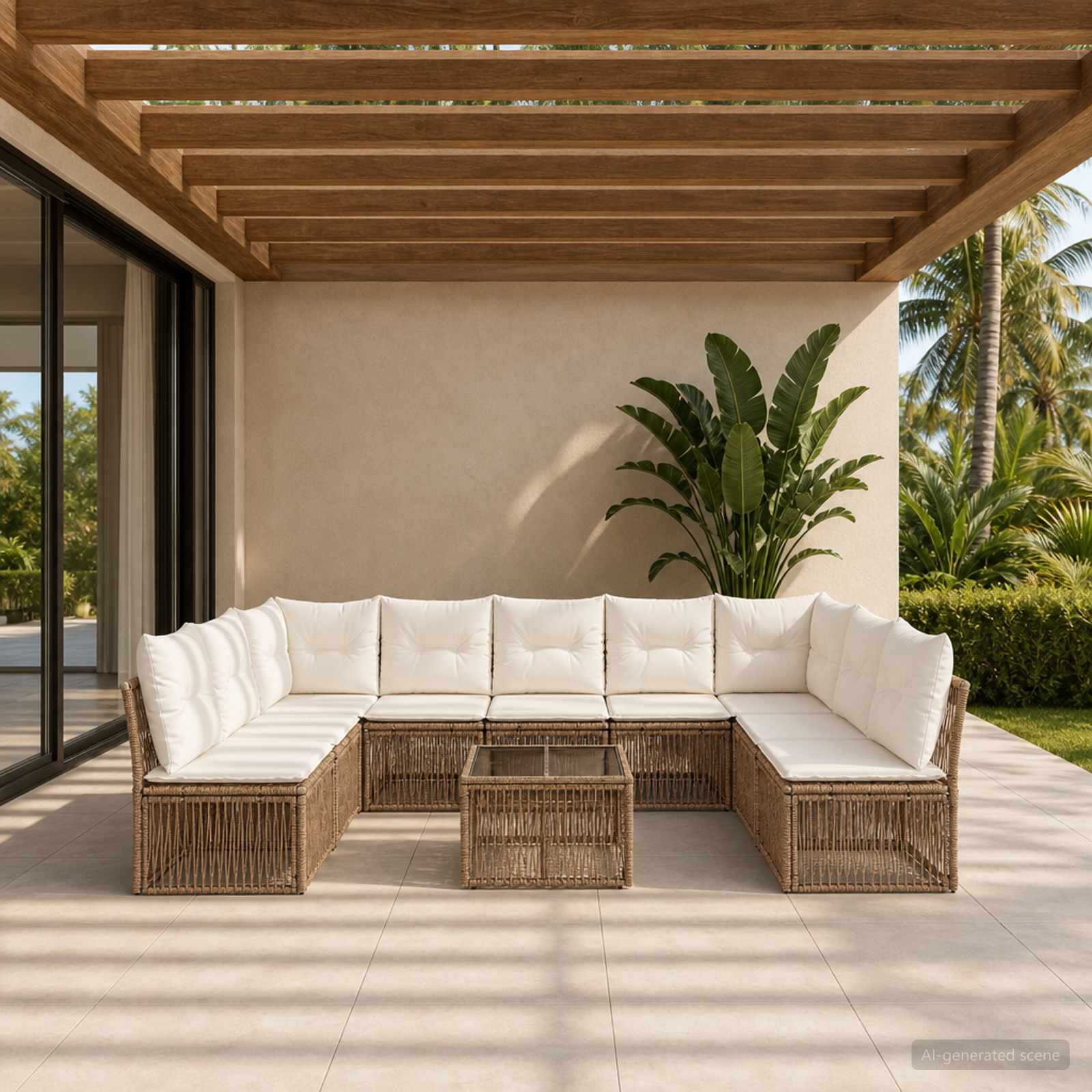 Gartensofa-set 10 pcs Beige Poly-Rattan