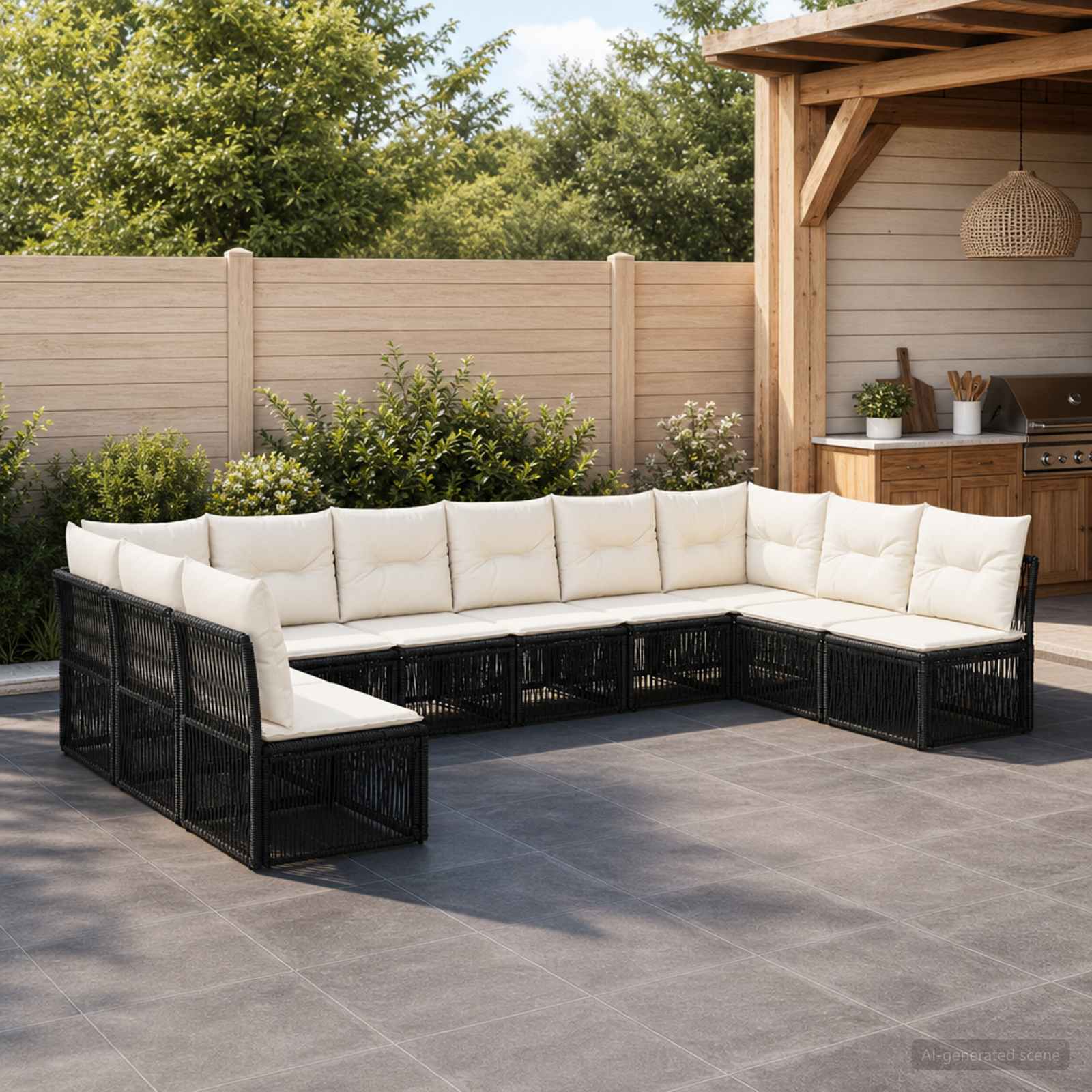 Gartensofa-set 10 pcs Schwarz Poly-Rattan
