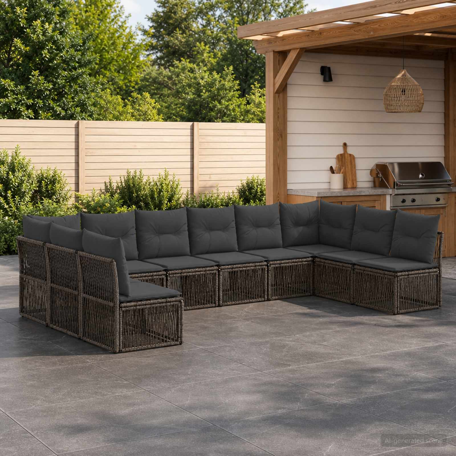 Gartensofa-set 10 stk. Grau Poly-Rattan