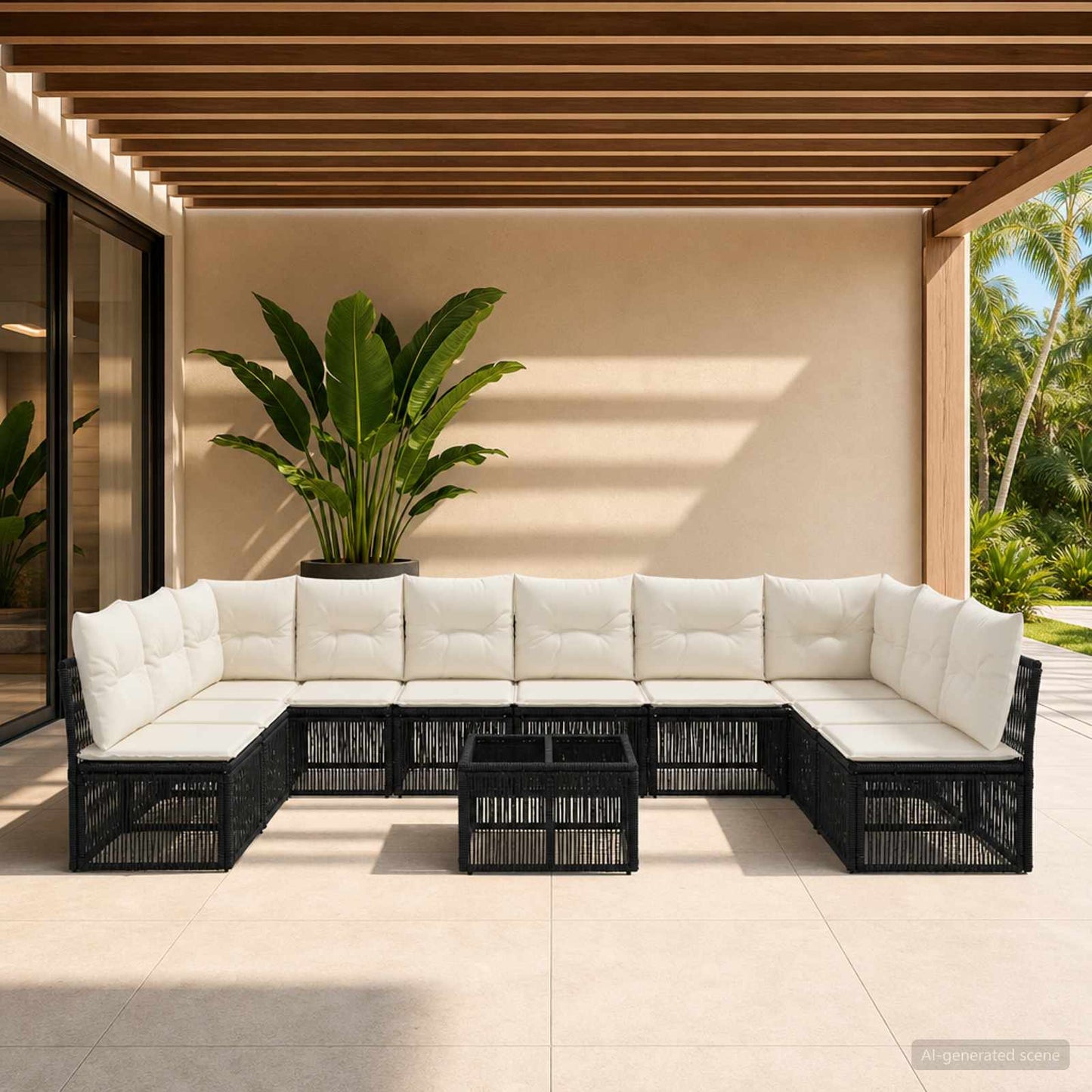 Gartensofa-set 11 pcs Schwarz Poly-Rattan