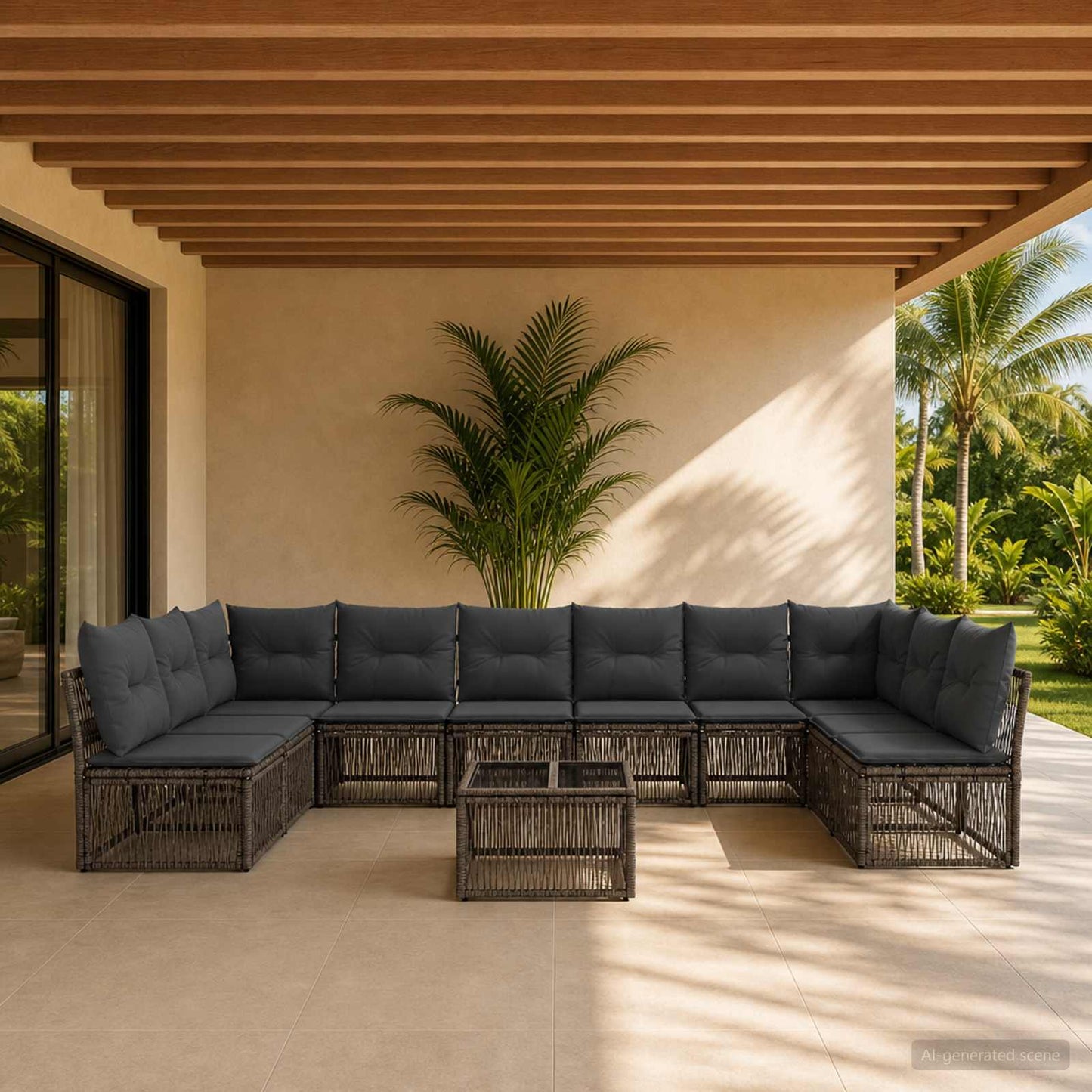 Gartensofa-set 11 stk. Grau Poly-Rattan