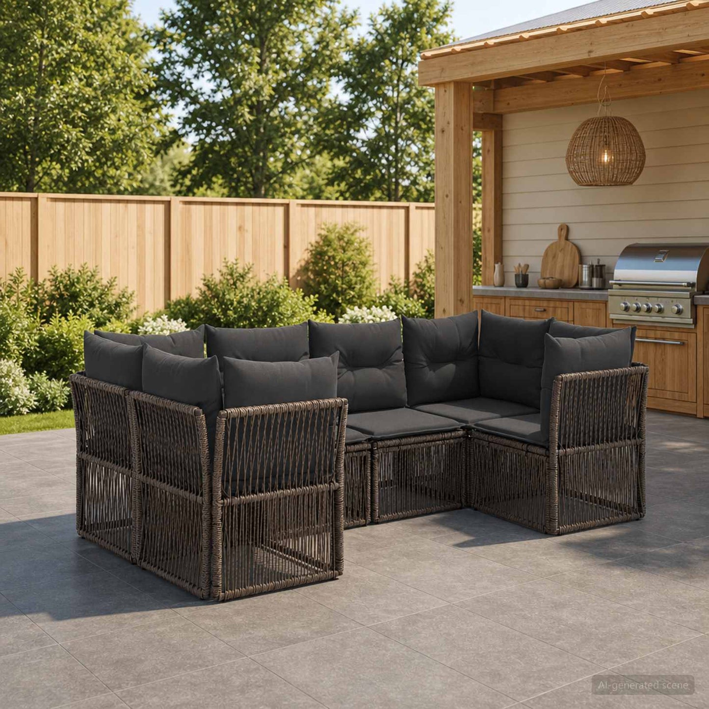 Gartensofa-set 6 stk. 6-Sitzanzahl Grau Poly-Rattan