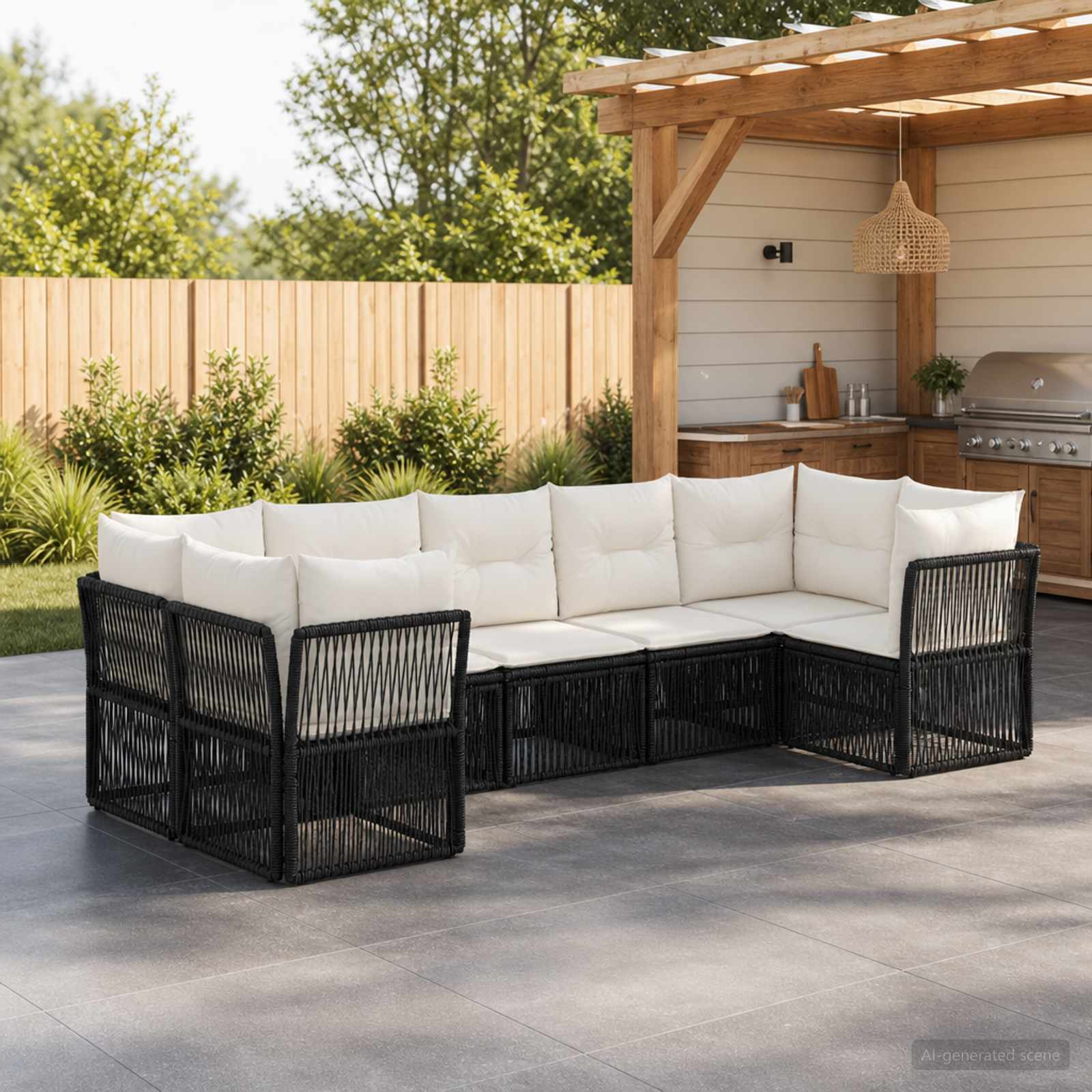 Gartensofa-set 7 stk. 7-Sitzanzahl Schwarz Poly-Rattan