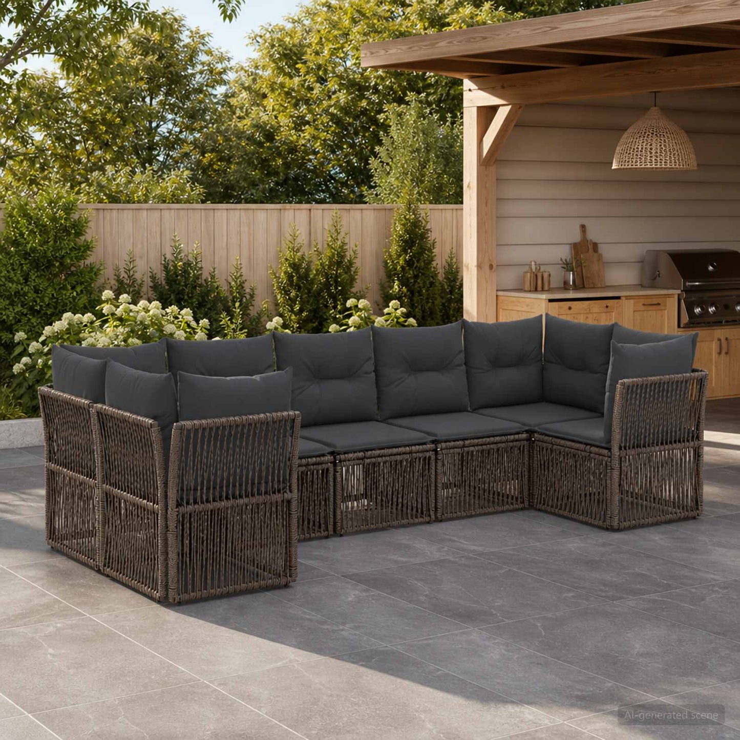 Gartensofa-set 7 stk. 7-Sitzanzahl Grau Poly-Rattan