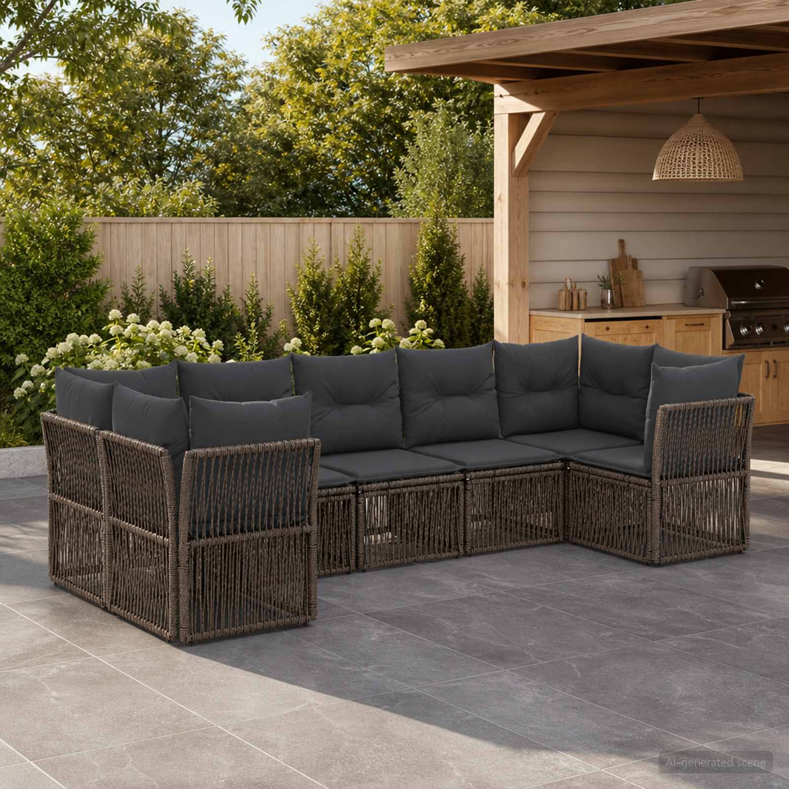 Gartensofa-set 7 stk. 7-Sitzanzahl Grau Poly-Rattan