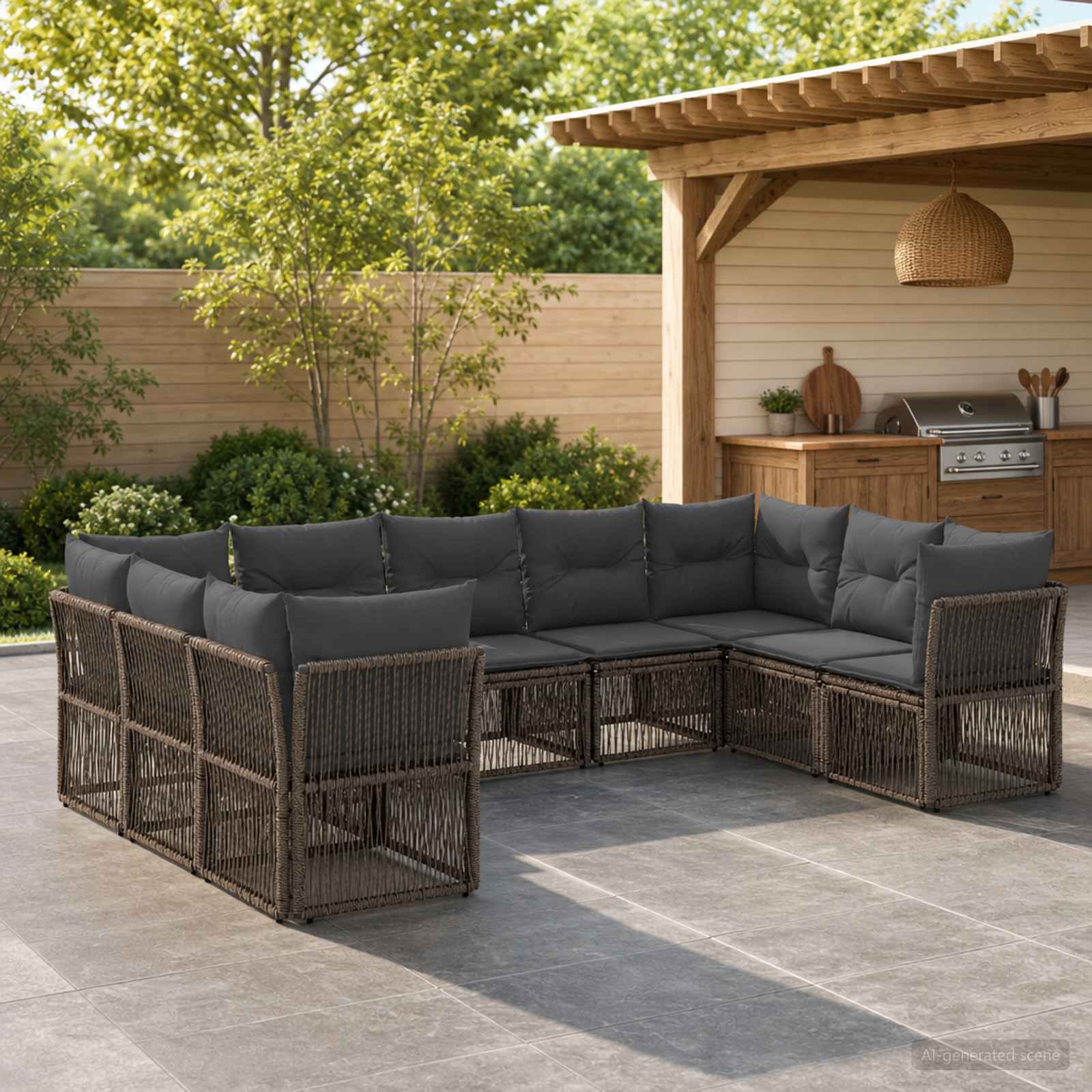 Gartensofa-set 9 pcs Grau Poly-Rattan