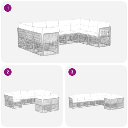 Gartensofa-set 9 stk. Grau Poly-Rattan