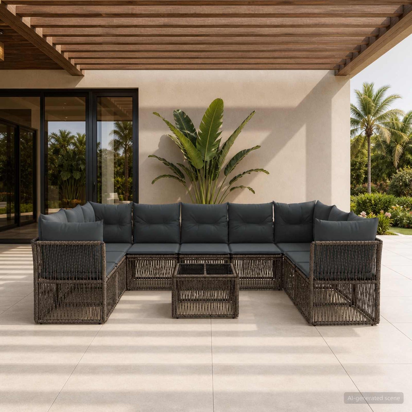 Gartensofa-set 10 stk. Grau Poly-Rattan
