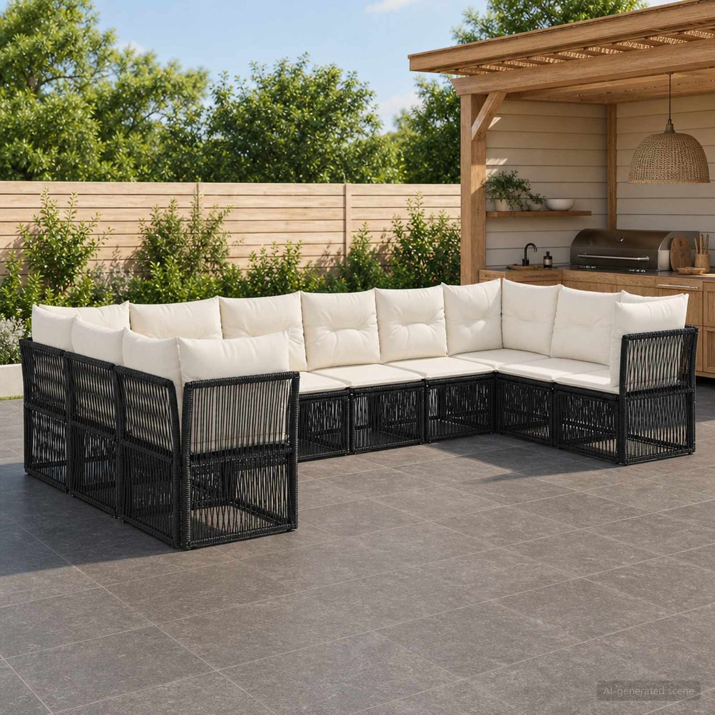 Gartensofa-set 10 stk. Schwarz Poly-Rattan