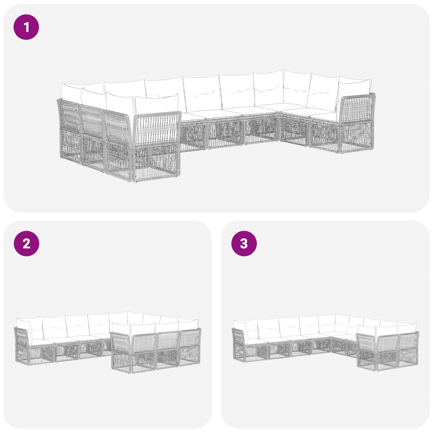 Gartensofa-set 10 stk. Schwarz Poly-Rattan