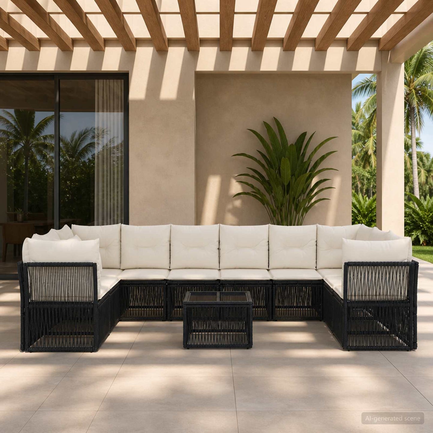 Gartensofa-set 11 stk. Schwarz Poly-Rattan