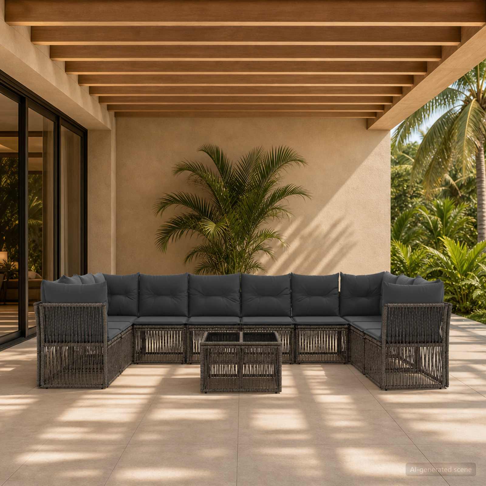 Gartensofa-set 11 stk. Grau Poly-Rattan