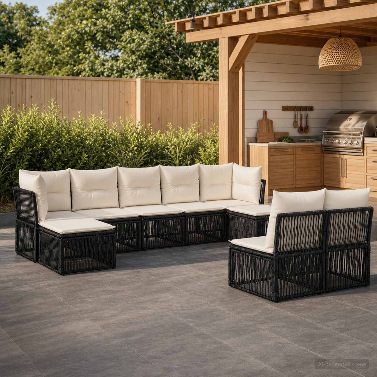 Gartensofa-set 9 pcs Schwarz Poly-Rattan