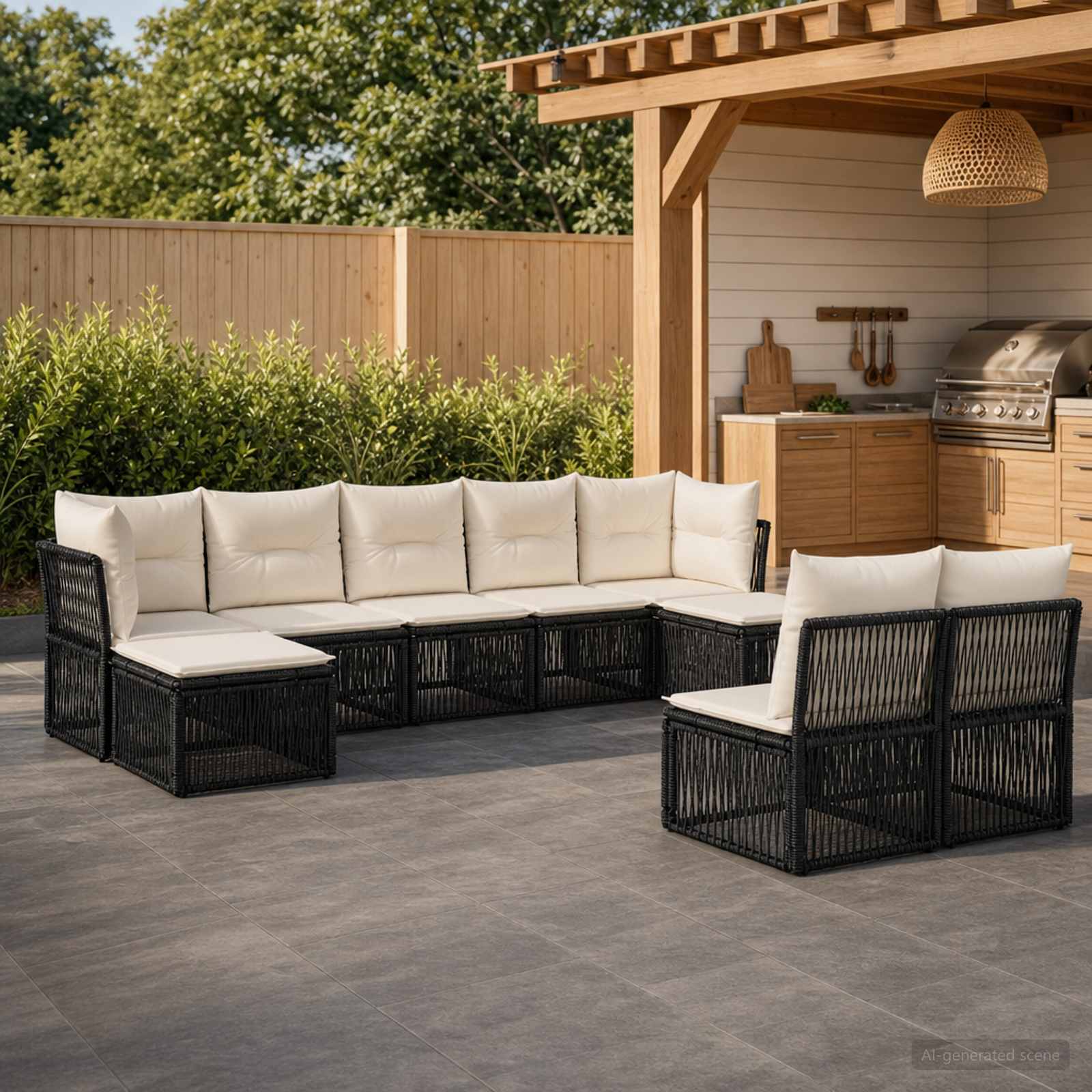 Gartensofa-set 9 pcs Schwarz Poly-Rattan