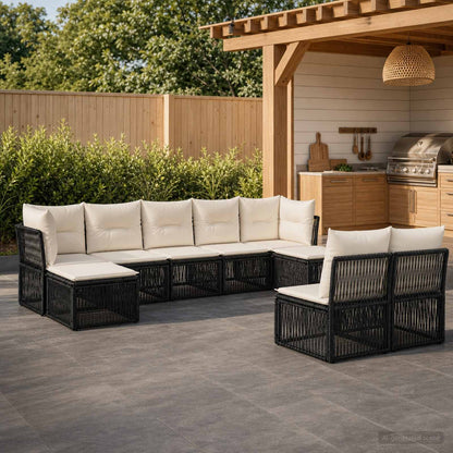Gartensofa-set 9 stk. Schwarz Poly-Rattan
