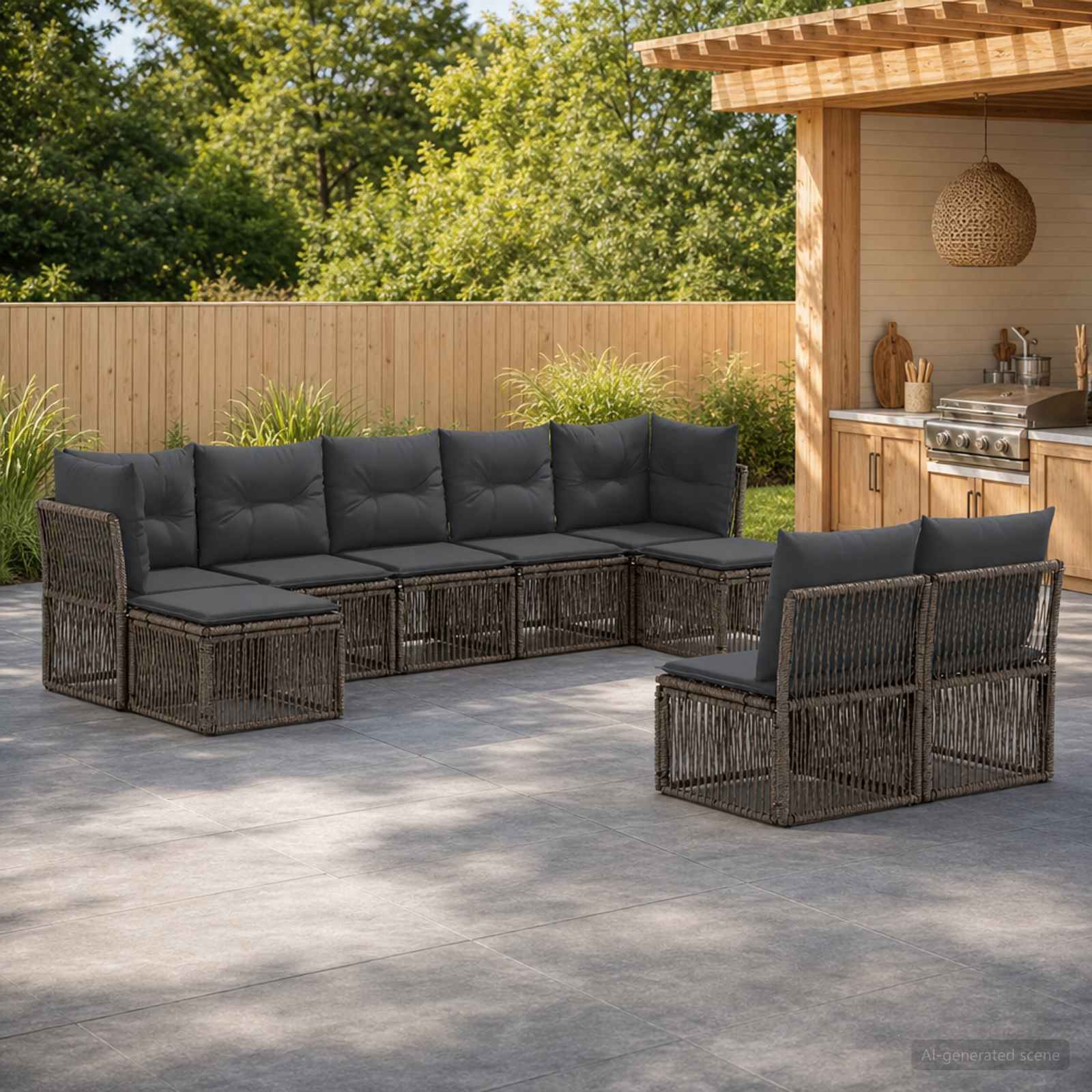 Gartensofa-set 9 stk. Grau Poly-Rattan