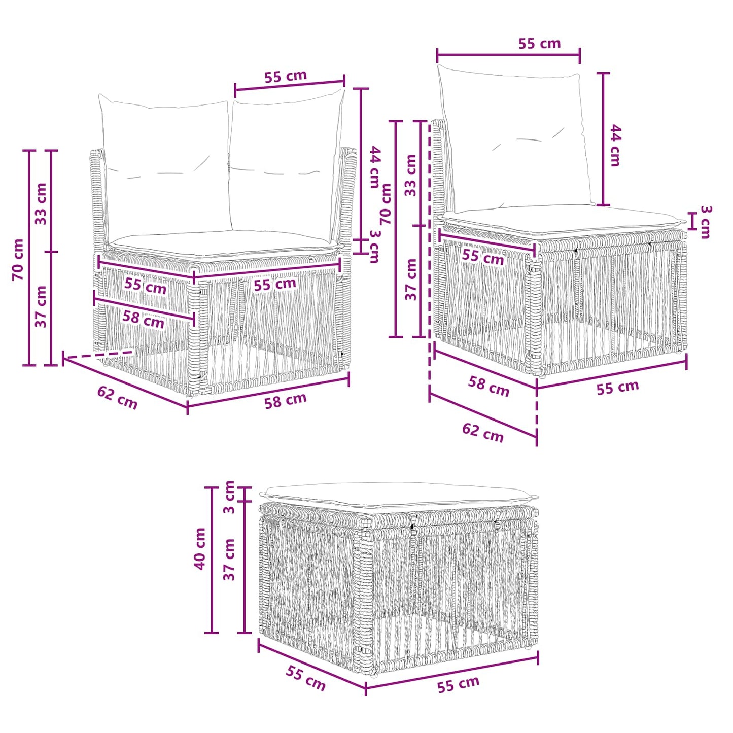 Gartensofa-set 9 stk. Grau Poly-Rattan