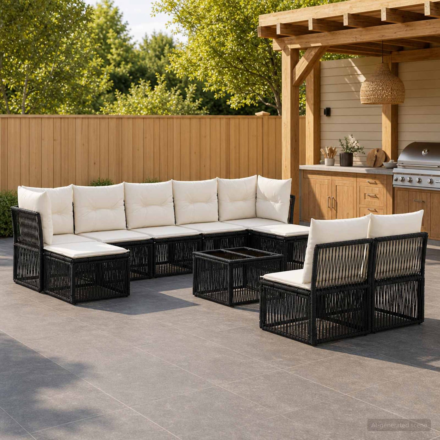 Gartensofa-set 10 pcs Schwarz Poly-Rattan
