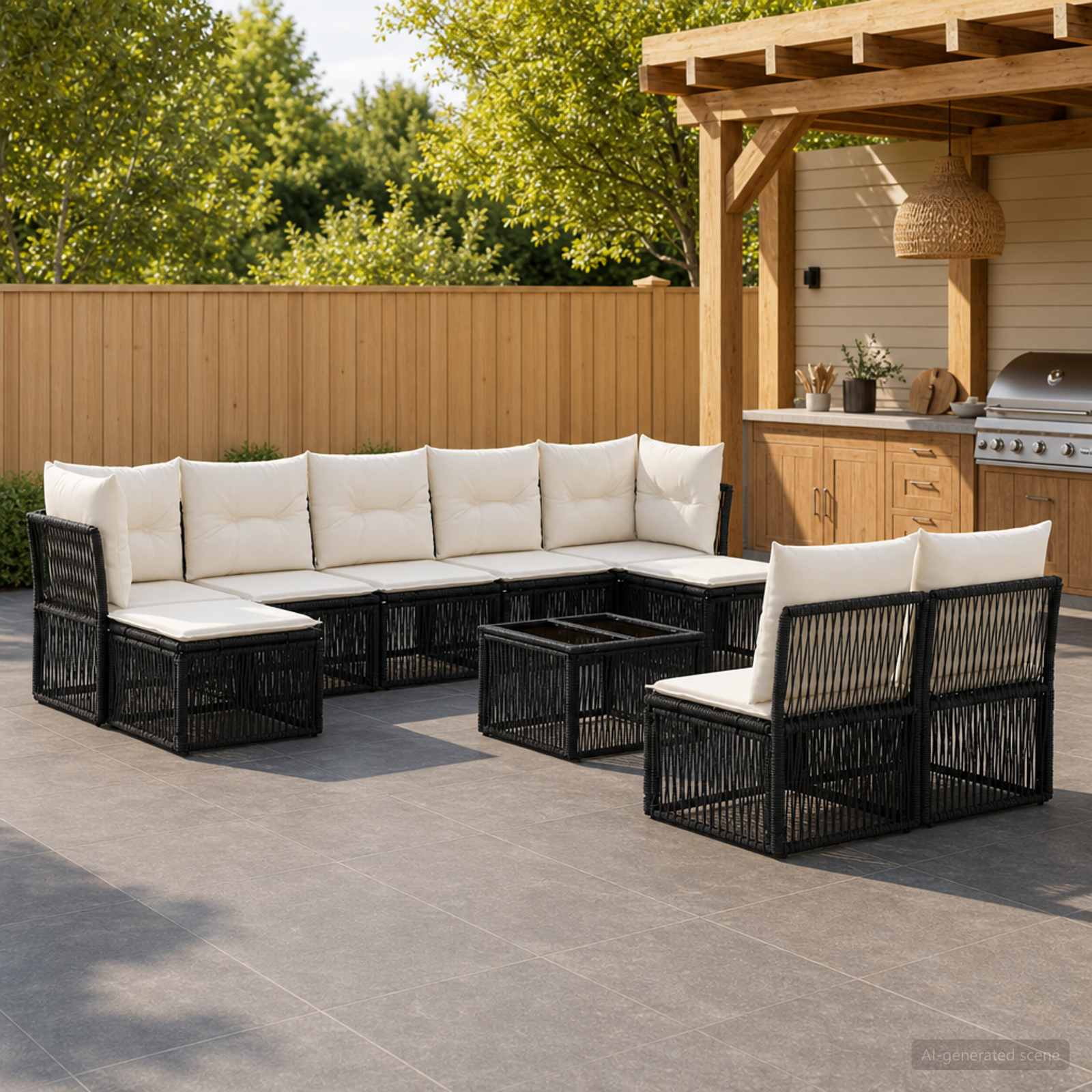 Gartensofa-set 10 pcs Schwarz Poly-Rattan