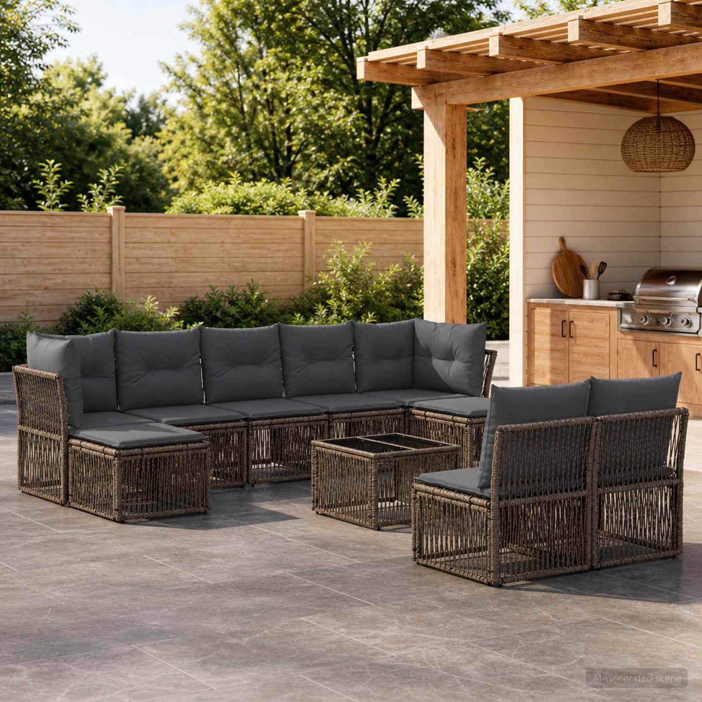 Gartensofa-set 10 stk. Grau Poly-Rattan