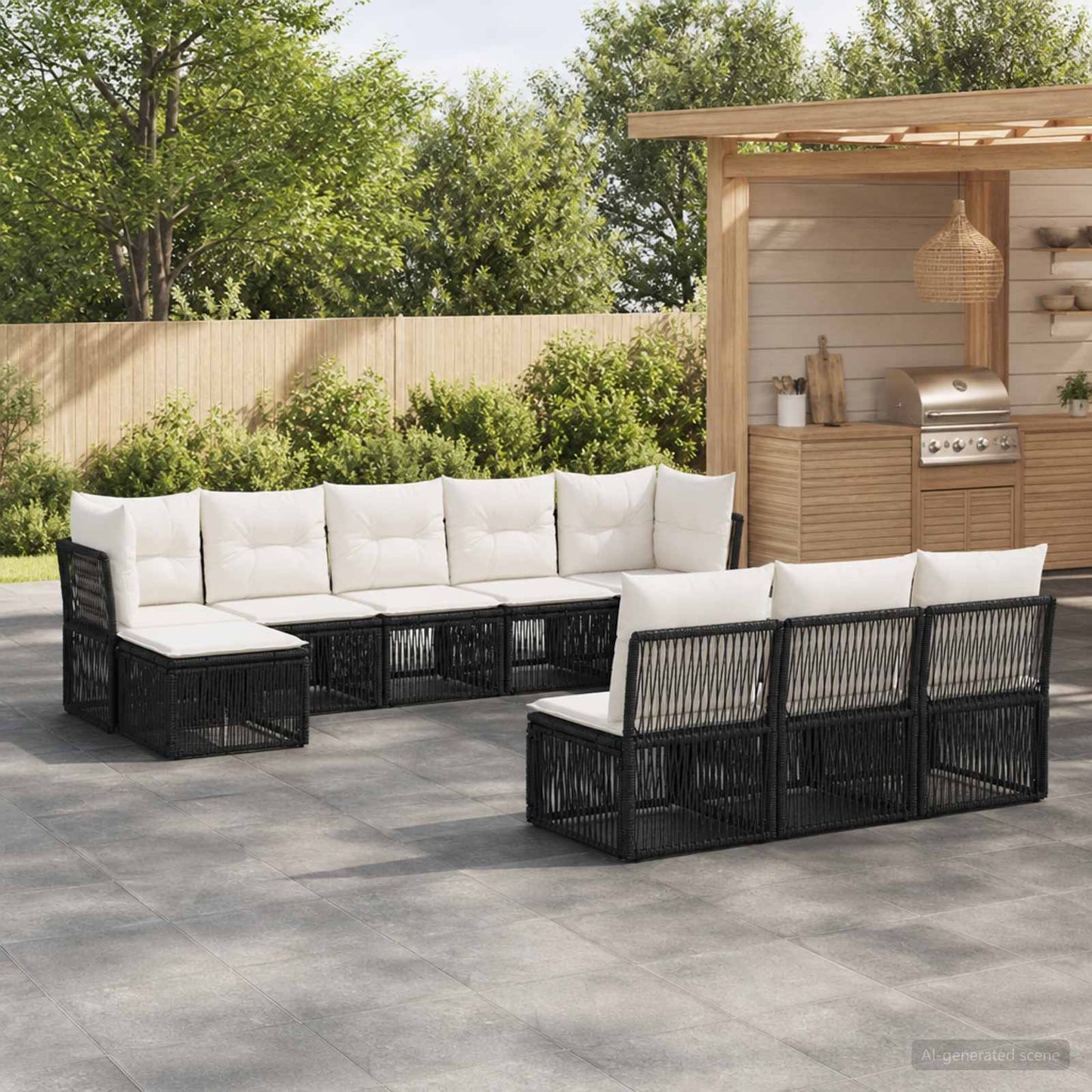 Gartensofa-set 10 pcs Schwarz Poly-Rattan