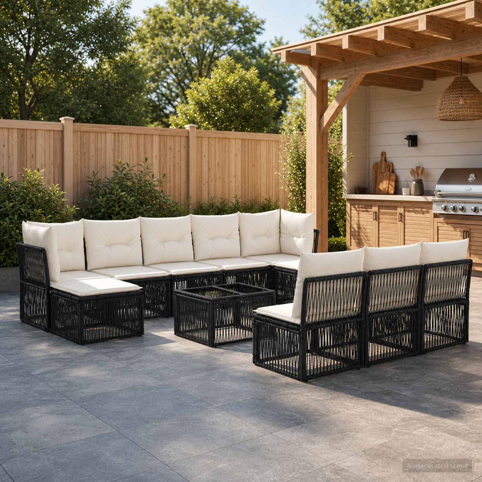 Gartensofa-set 11 pcs Schwarz Poly-Rattan