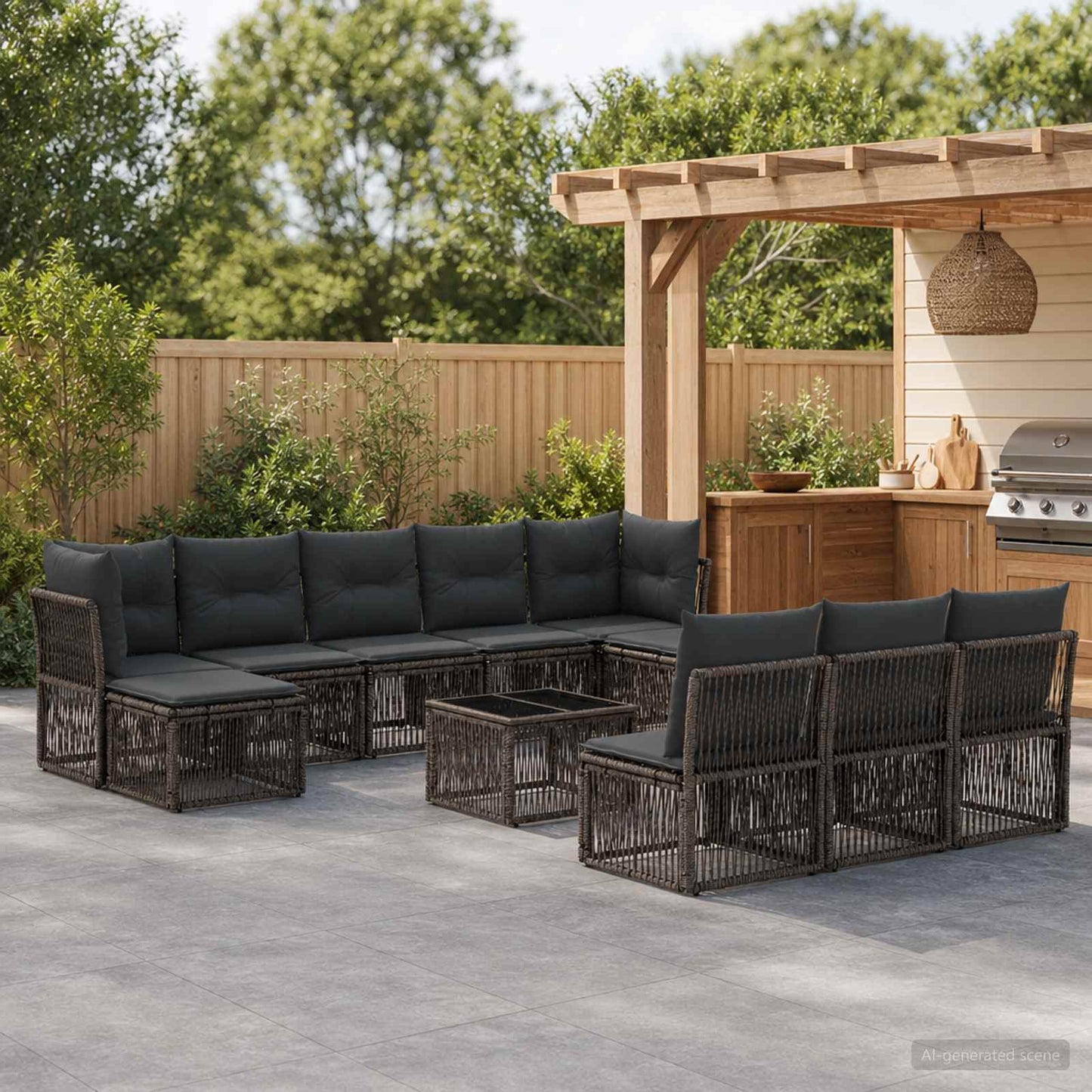 Gartensofa-set 11 stk. Grau Poly-Rattan